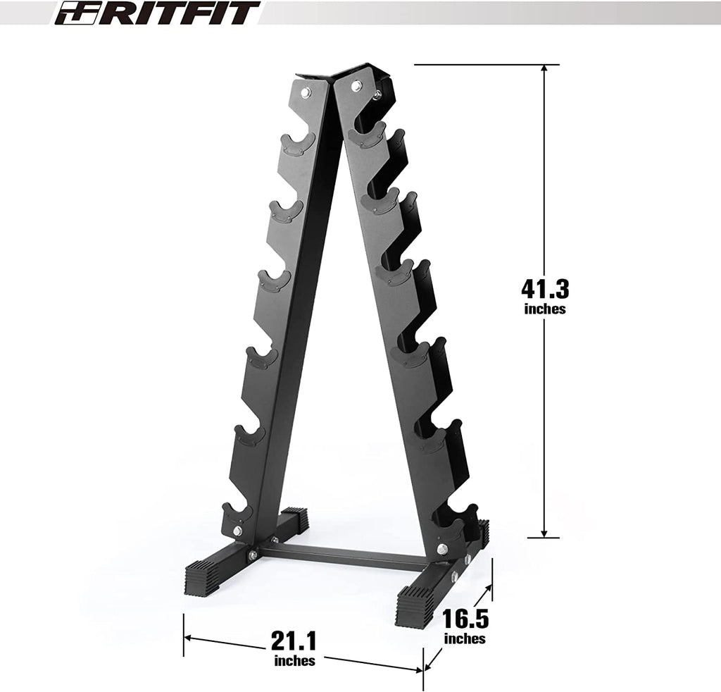 RitFit Rubber Hex Dumbbell Set with Storage Rack