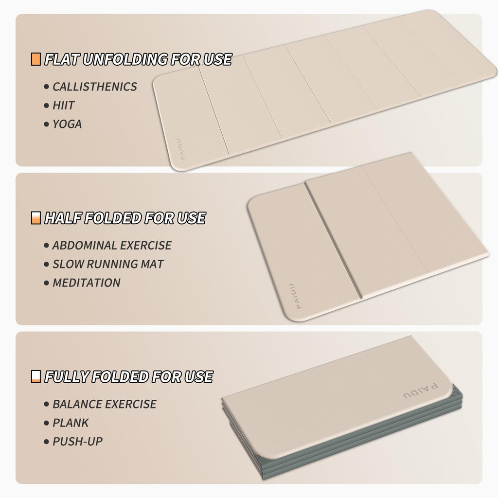 PAIDU 10mm Foldable TPE Yoga Mat – 75 x 26 in