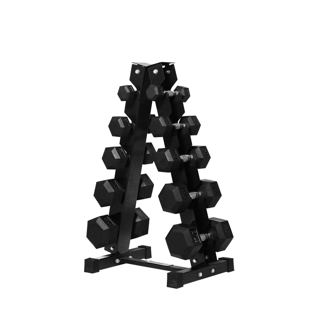 RitFit Rubber Hex Dumbbell Set with Storage Rack