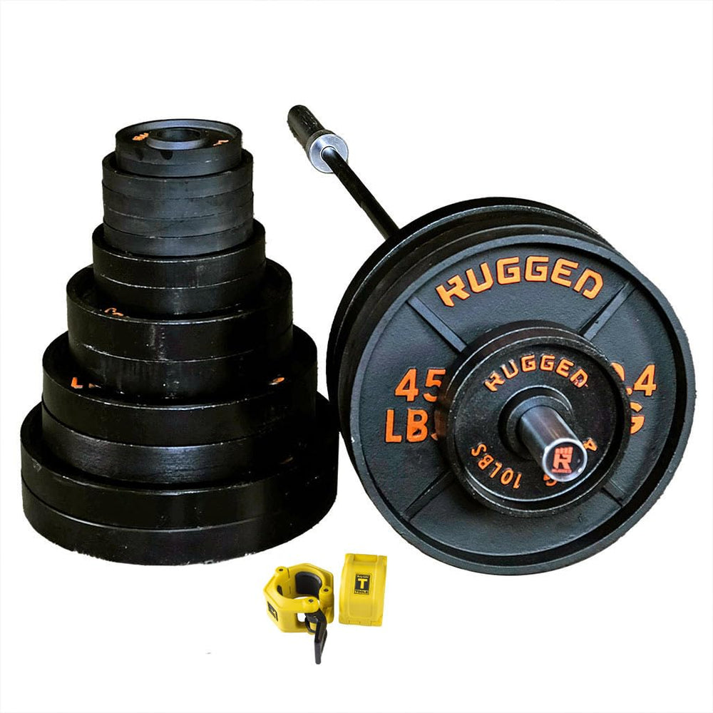 Rugged Strength & Fitness 500 lb Cast Iron Olympic Plate Set