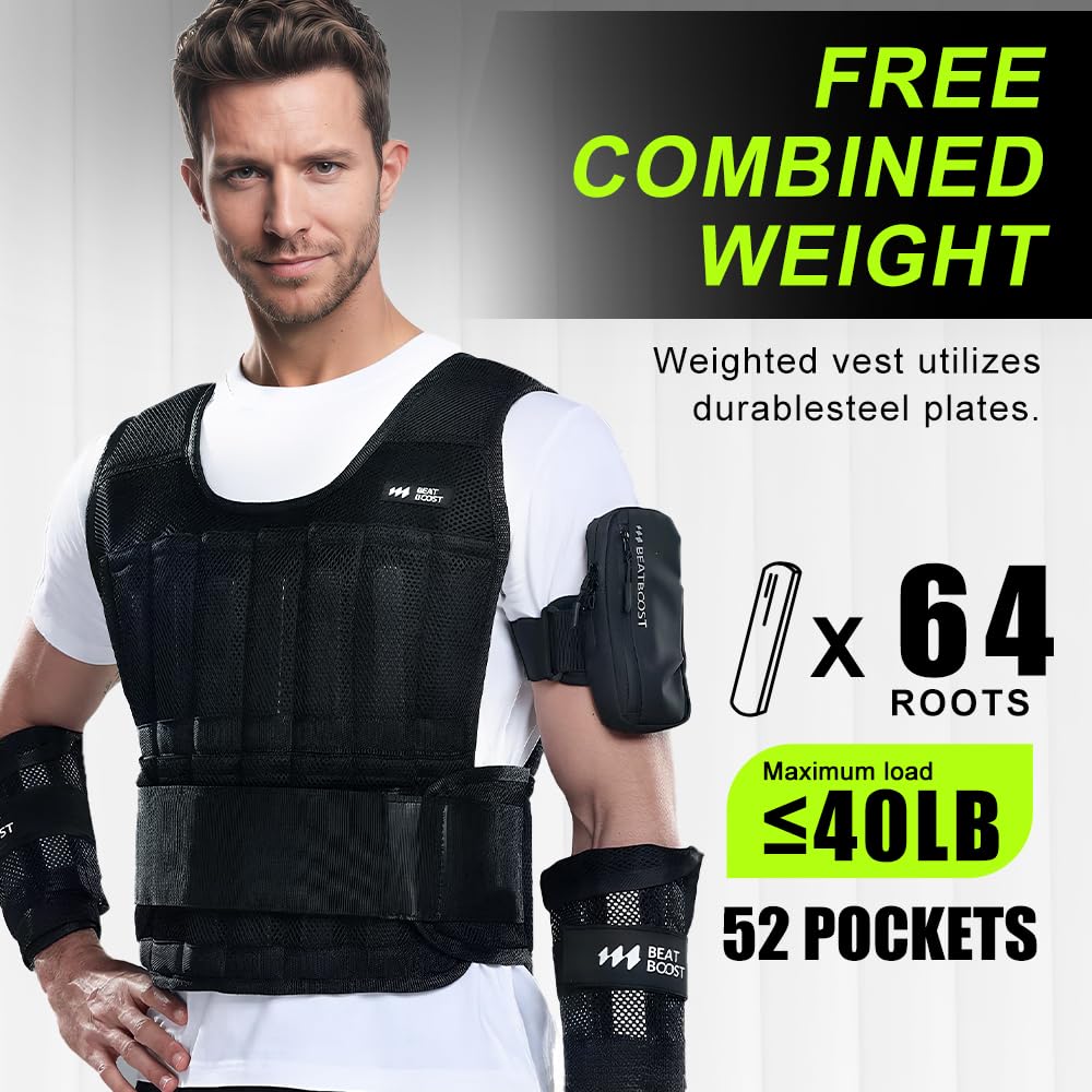BeatBoost Adjustable Weighted Vest with Steel Weight Plates