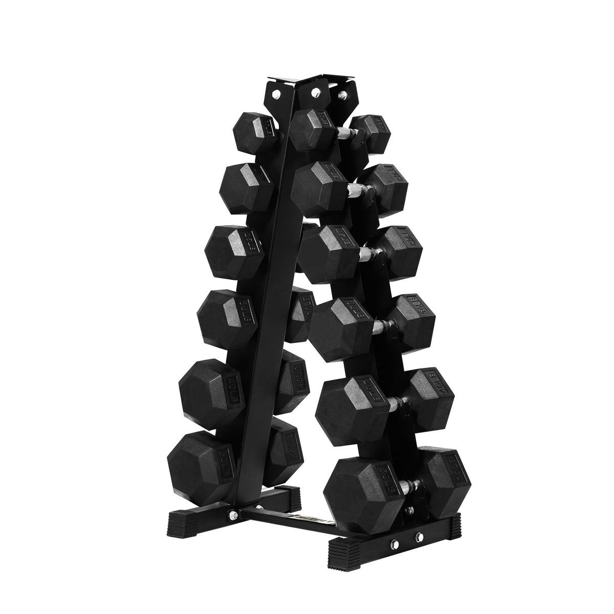 RitFit Rubber Hex Dumbbell Set with Storage Rack