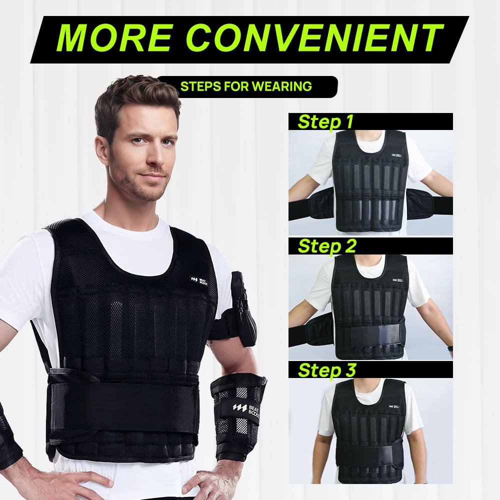 BeatBoost Adjustable Weighted Vest with Steel Weight Plates