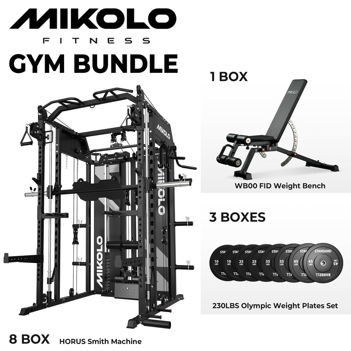 Mikolo Smith Machine with Weight Stack & Cable Crossover