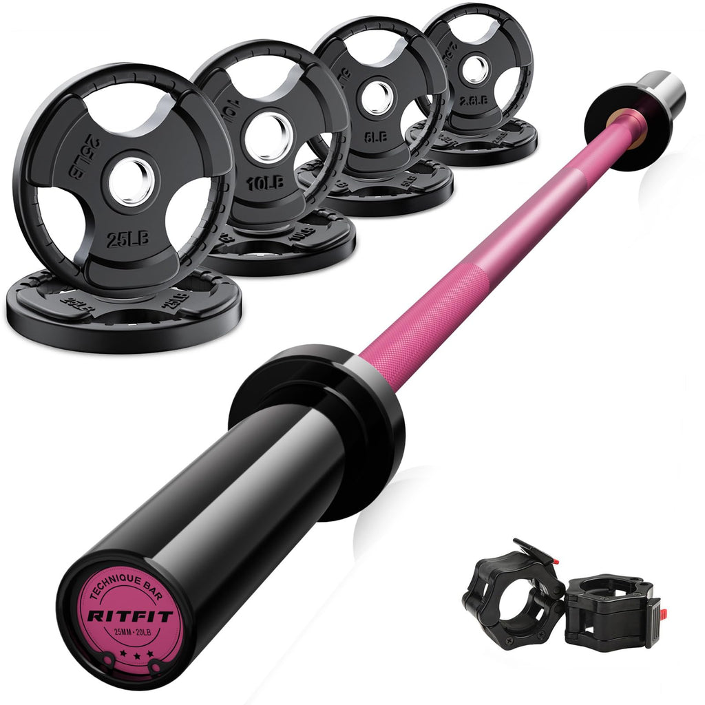 RitFit Olympic Barbell Weight Set with Plates 55–115 lb