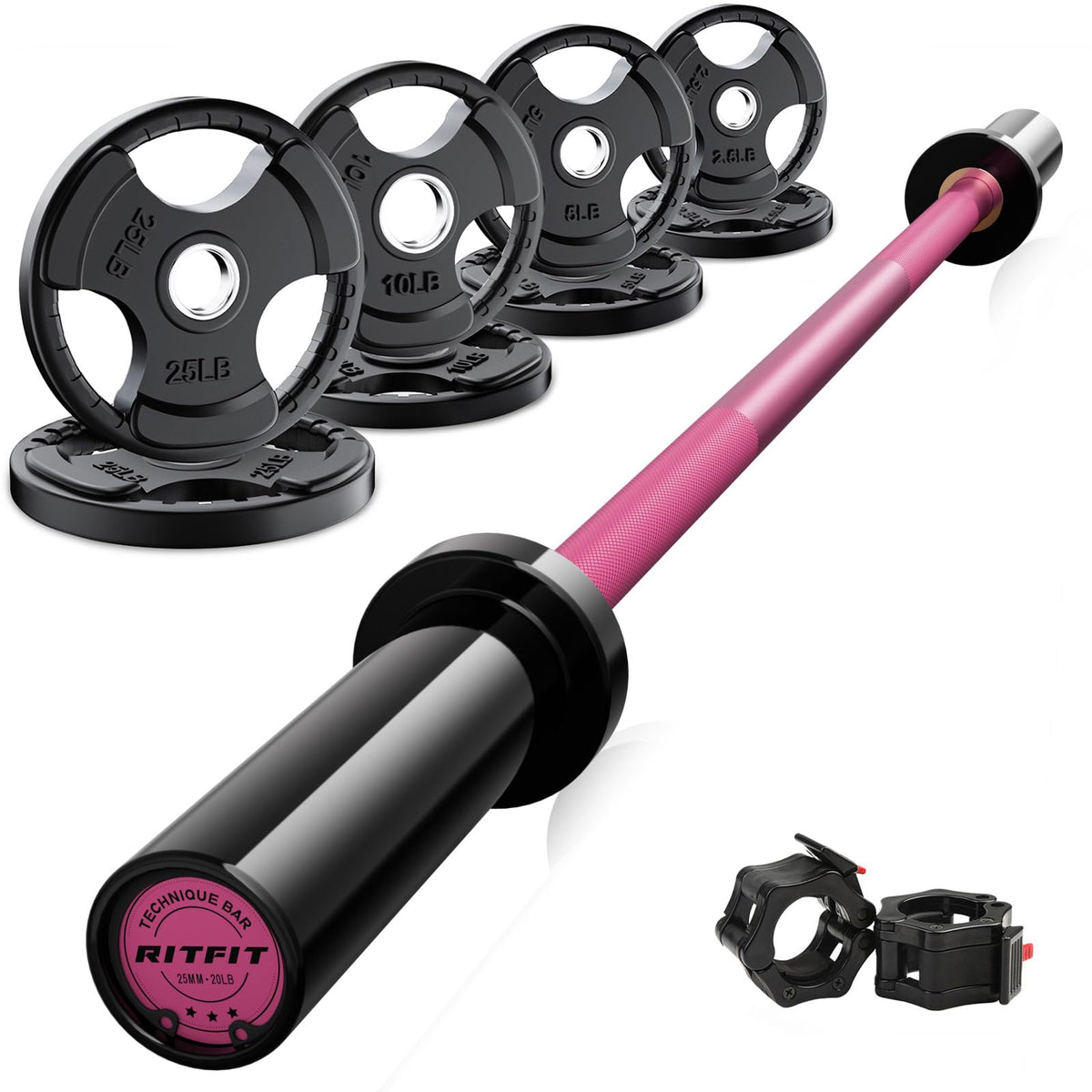 RitFit Olympic Barbell Weight Set with Plates 55–115 lb