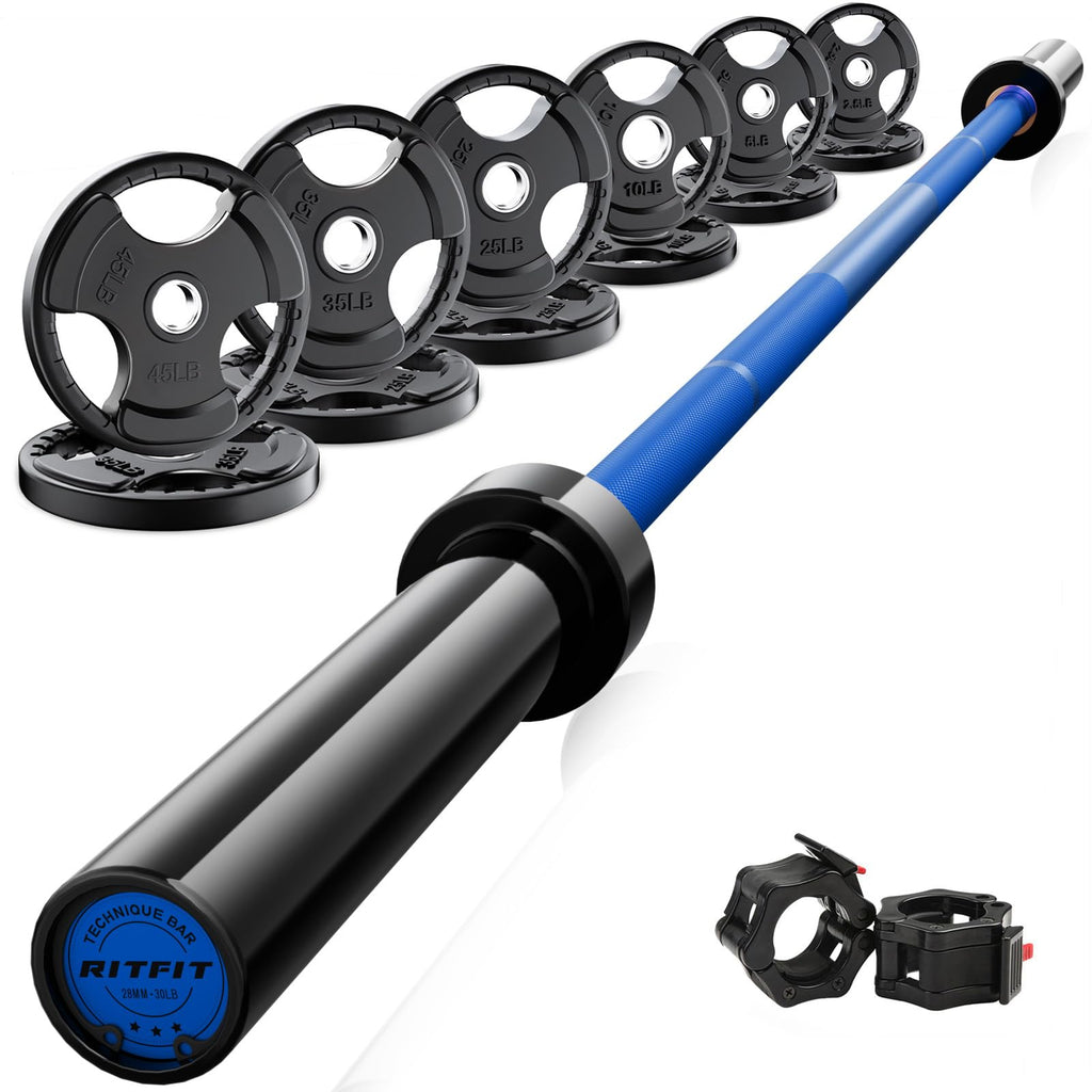 RitFit Olympic Barbell Weight Set with Plates 55–115 lb