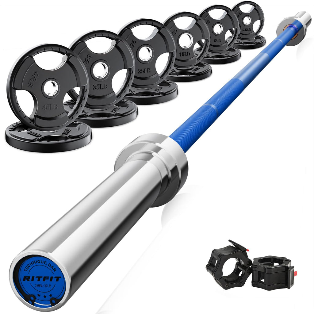 RitFit Olympic Barbell Weight Set with Plates 55–115 lb