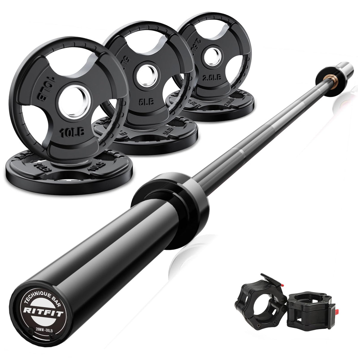 RitFit Olympic Barbell Weight Set with Plates 55–115 lb