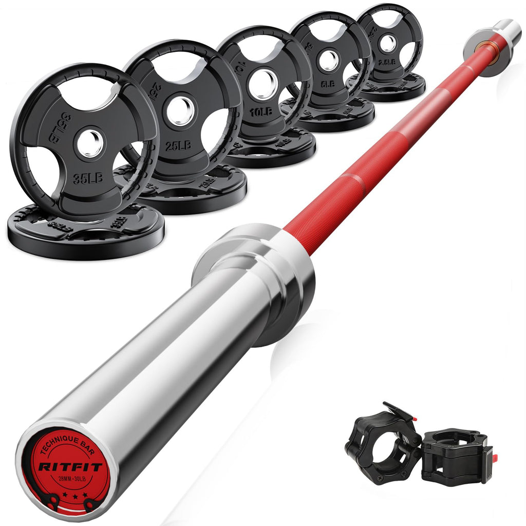 RitFit Olympic Barbell Weight Set with Plates 55–115 lb