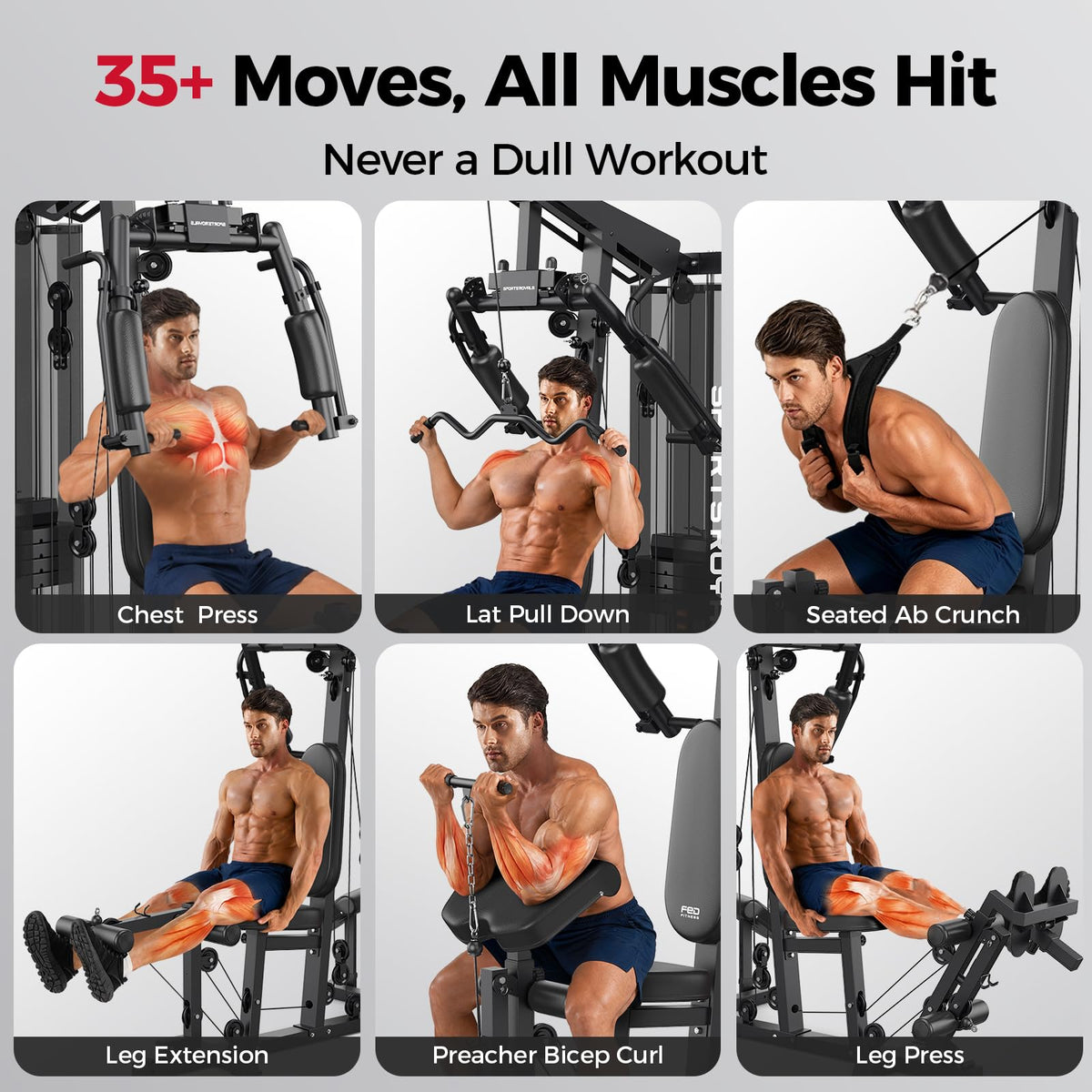 SPORTSROYALS Multifunctional Home Gym with Leg Press