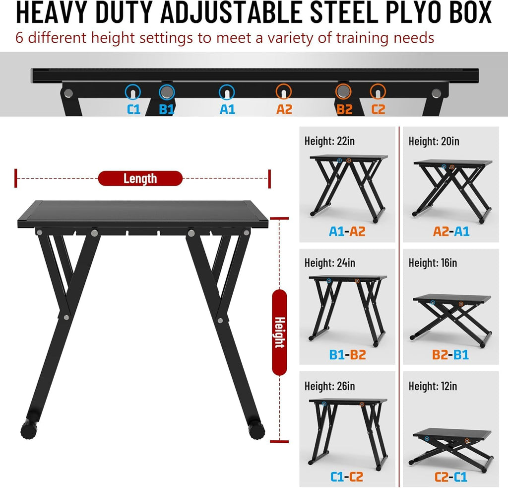 GanFindX Adjustable Steel Plyometric Jump Box 12–26 in