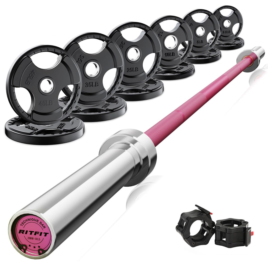 RitFit Olympic Barbell Weight Set with Plates 55–115 lb