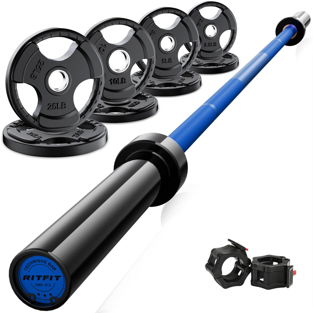 RitFit Olympic Barbell Weight Set with Plates 55–115 lb