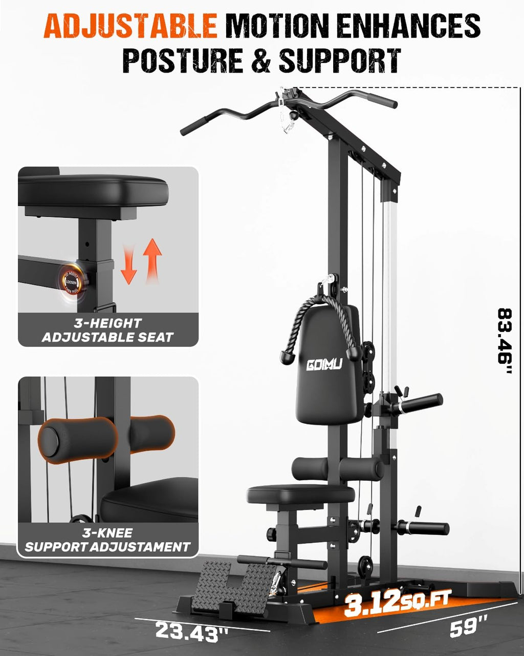 GOIMU LS01 3-in-1 LAT Pulldown & Cable Row Machine
