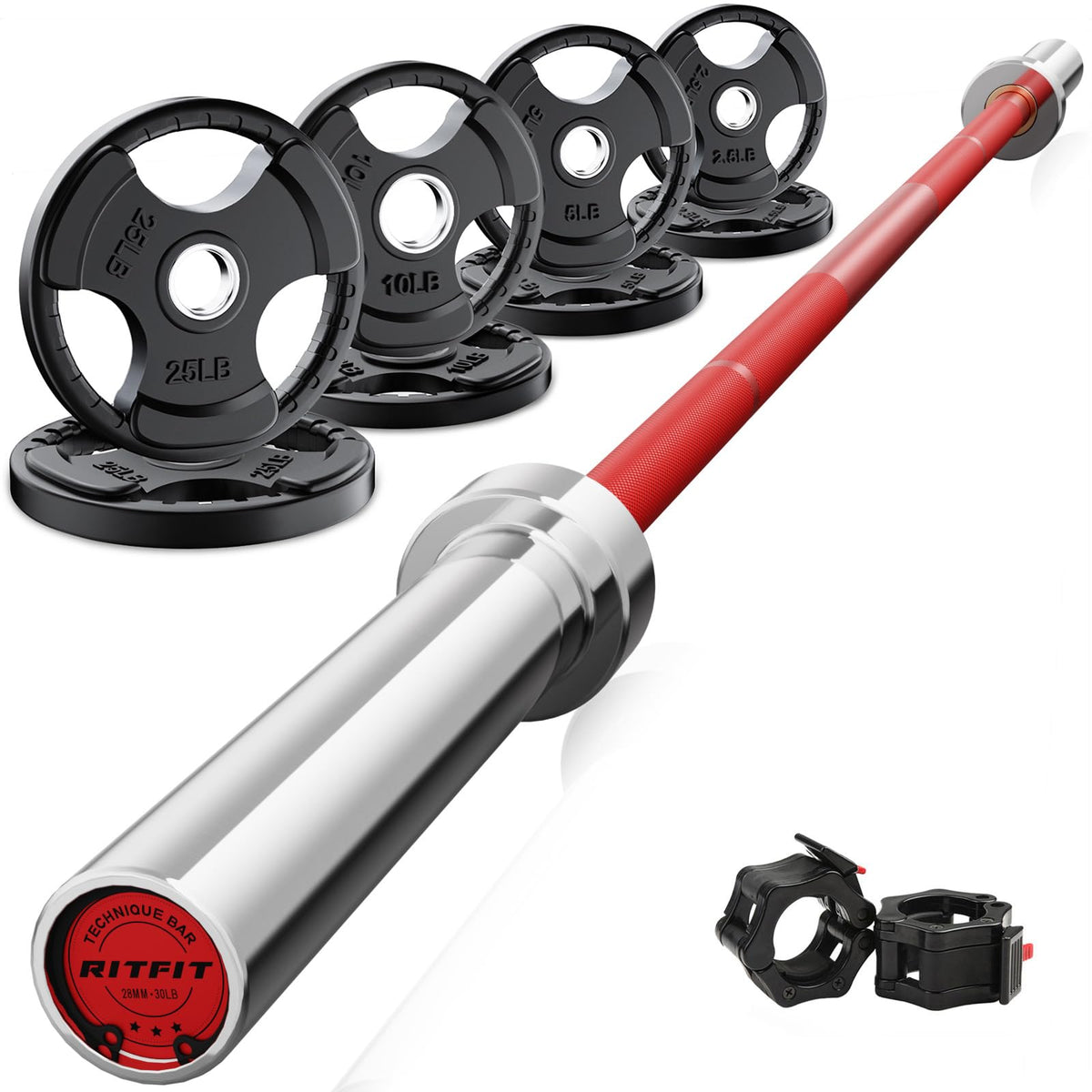 RitFit Olympic Barbell Weight Set with Plates 55–115 lb