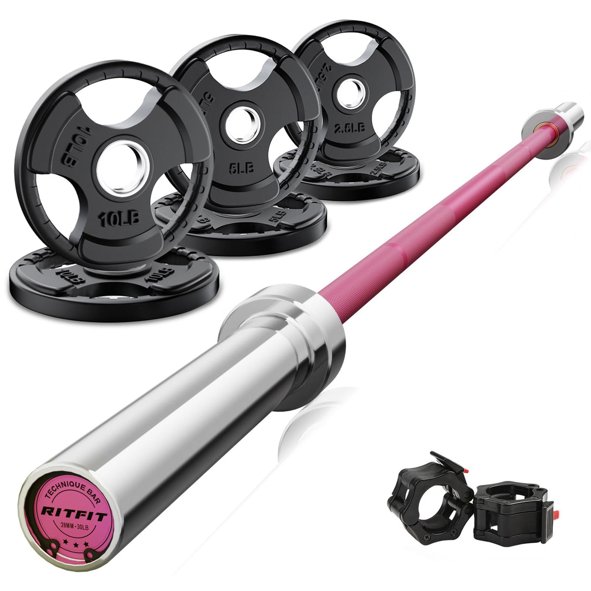 RitFit Olympic Barbell Weight Set with Plates 55–115 lb