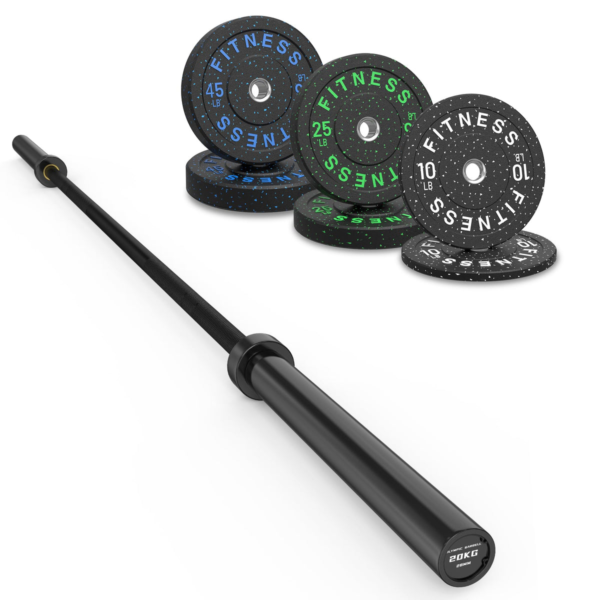 HANDBODE Olympic Barbell Set with Bumper Plates & Plate Rack
