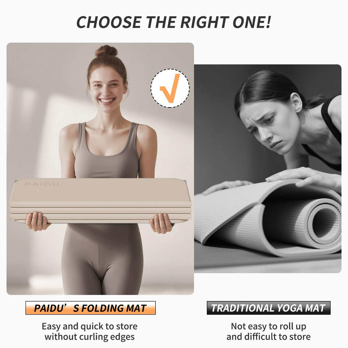 PAIDU 10mm Foldable TPE Yoga Mat – 75 x 26 in
