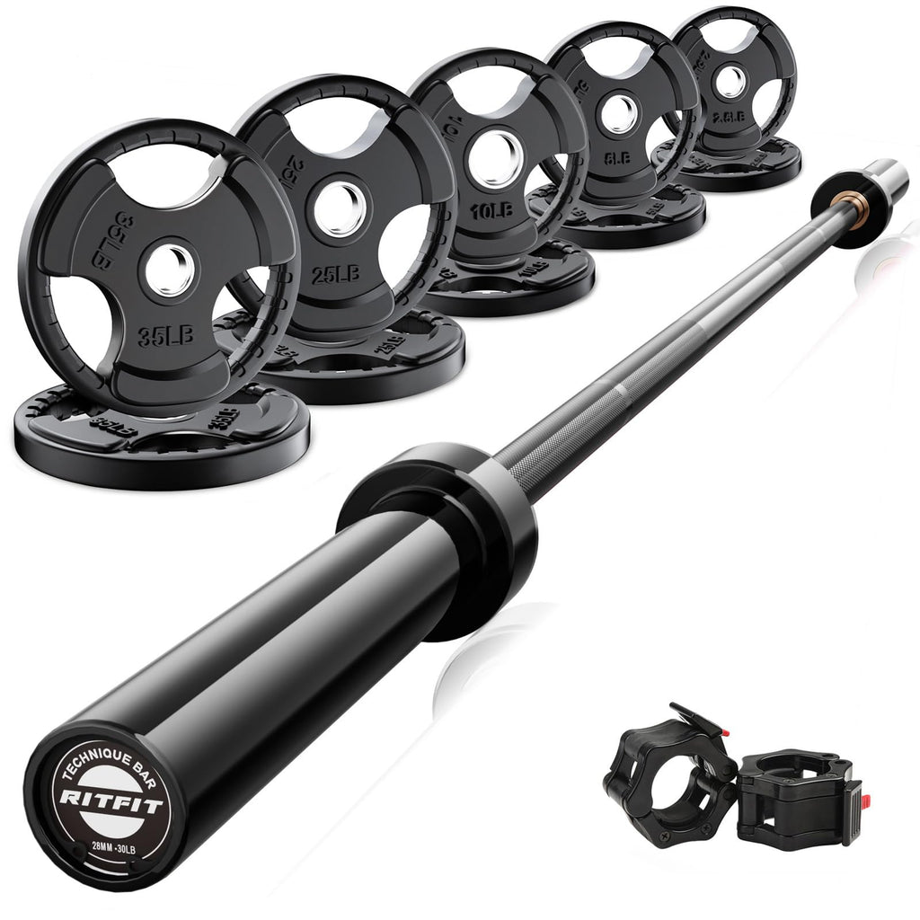 RitFit Olympic Barbell Weight Set with Plates 55–115 lb