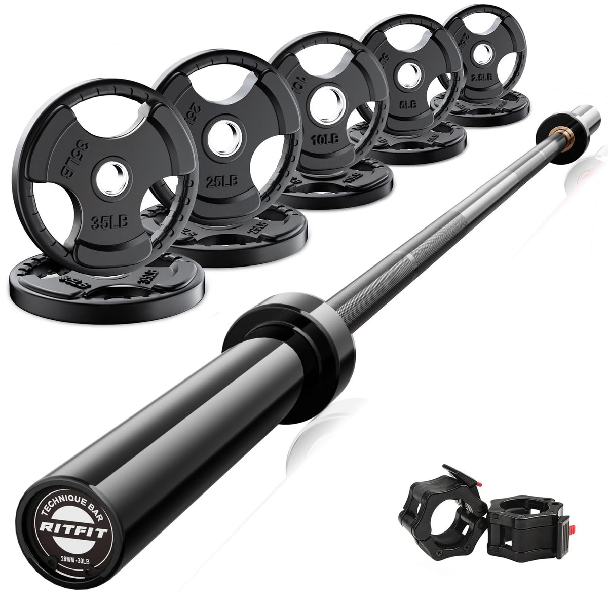 RitFit Olympic Barbell Weight Set with Plates 55–115 lb