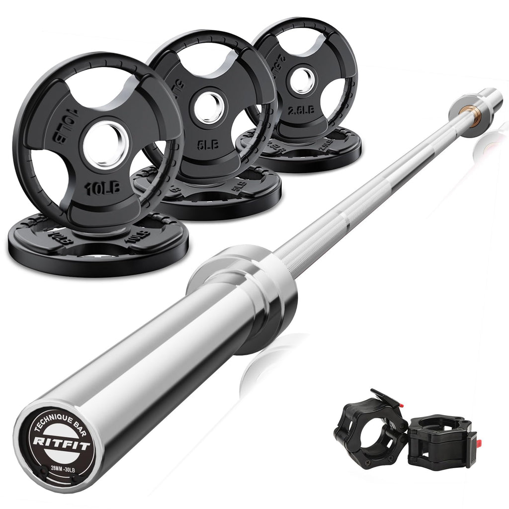 RitFit Olympic Barbell Weight Set with Plates 55–115 lb