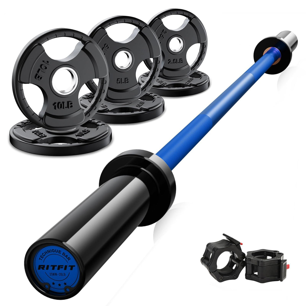 RitFit Olympic Barbell Weight Set with Plates 55–115 lb