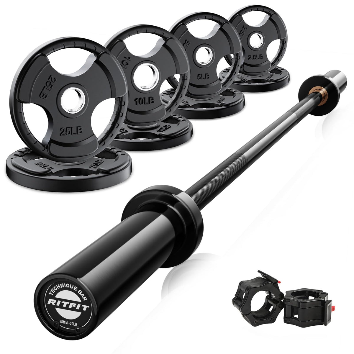 RitFit Olympic Barbell Weight Set with Plates 55–115 lb