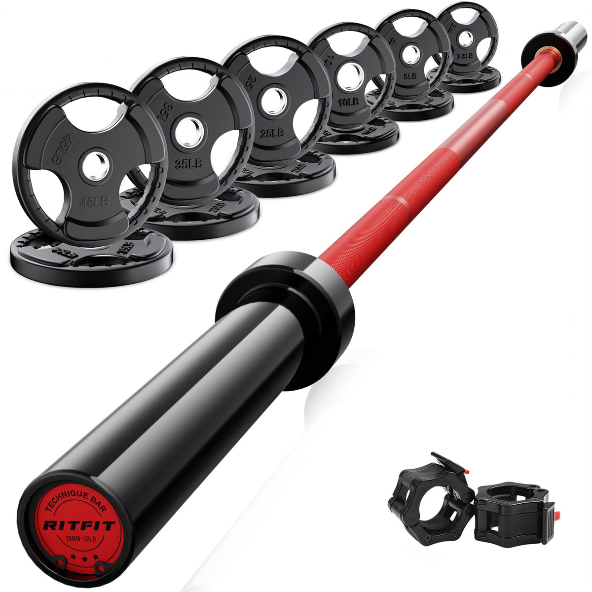 RitFit Olympic Barbell Weight Set with Plates 55–115 lb