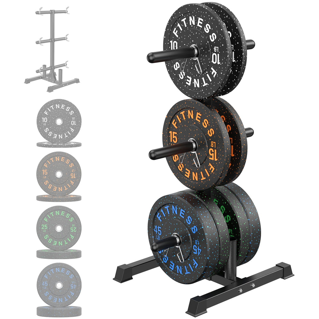 HANDBODE Olympic Barbell Set with Bumper Plates & Plate Rack