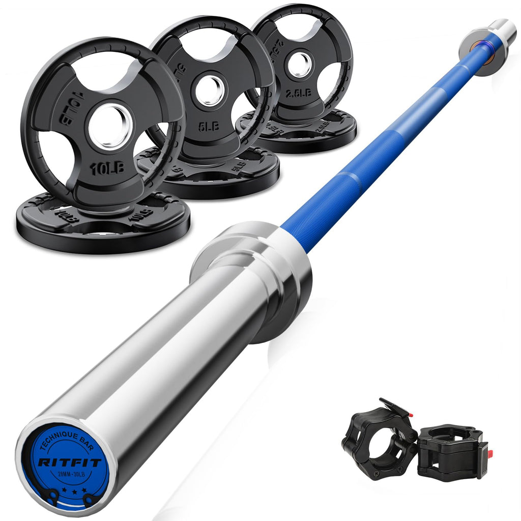 RitFit Olympic Barbell Weight Set with Plates 55–115 lb