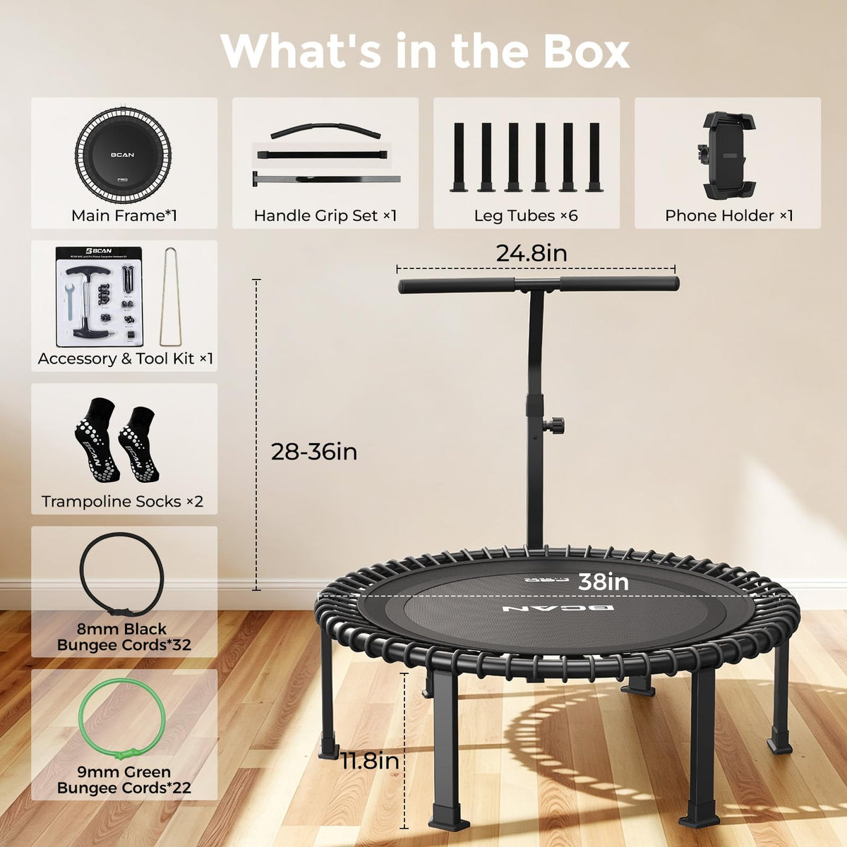 BCAN BT4 Soft Land Pro Rebounder Trampoline with Handle