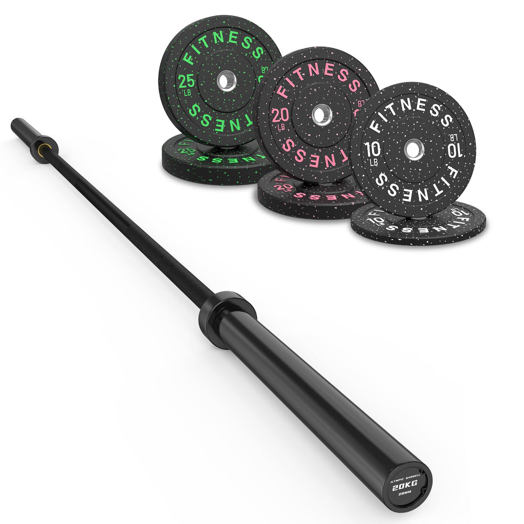 HANDBODE Olympic Barbell Set with Bumper Plates & Plate Rack