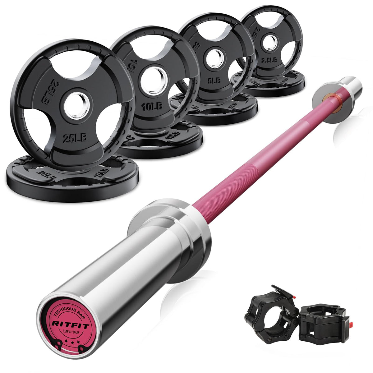RitFit Olympic Barbell Weight Set with Plates 55–115 lb