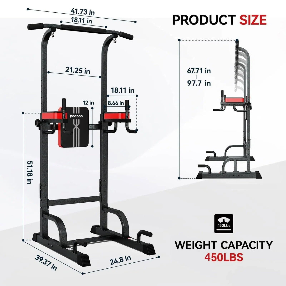 450LB Adjustable Pull-Up Bar Power Tower & Dip Station