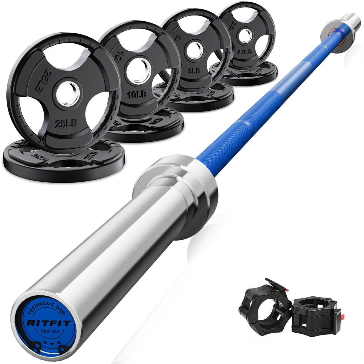 RitFit Olympic Barbell Weight Set with Plates 55–115 lb