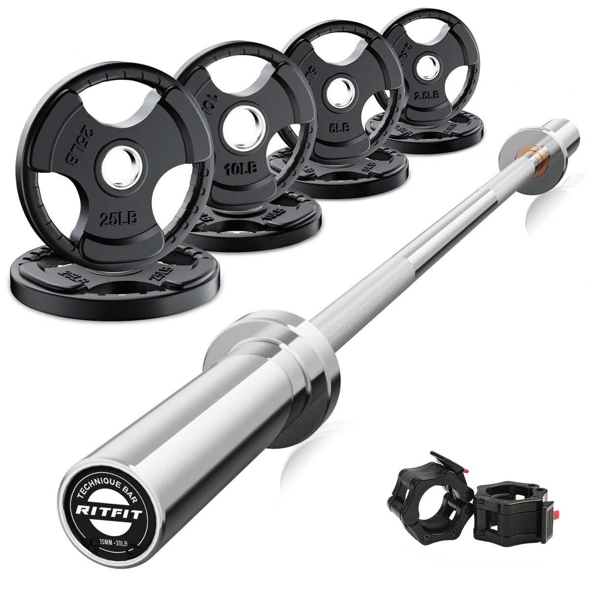 RitFit Olympic Barbell Weight Set with Plates 55–115 lb