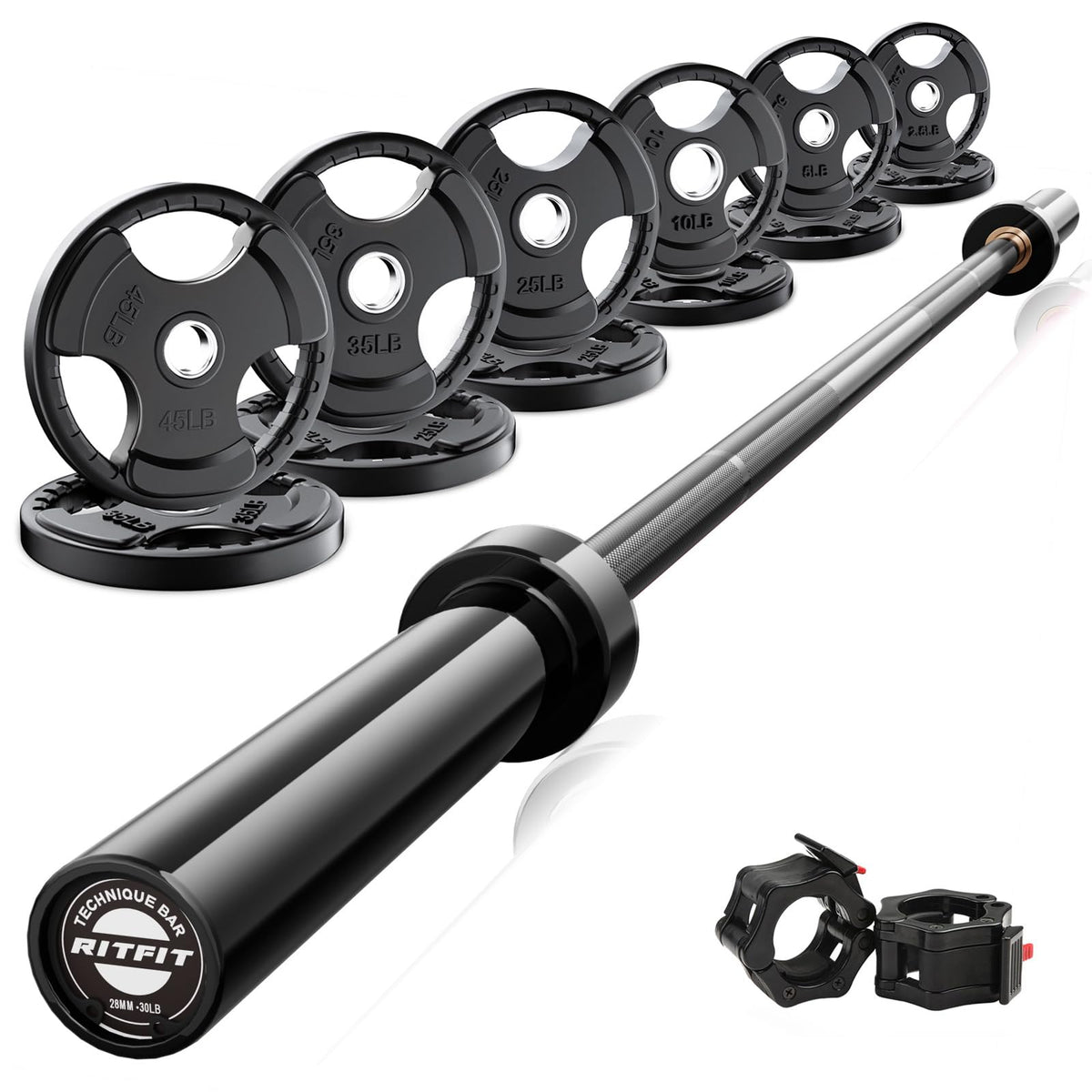 RitFit Olympic Barbell Weight Set with Plates 55–115 lb