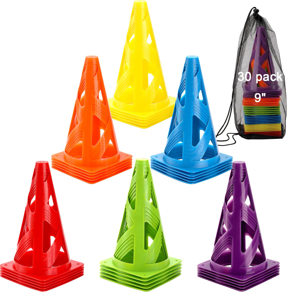 ZEAYEA 30-Pack 9-Inch Agility Training Cones with Carry Bag