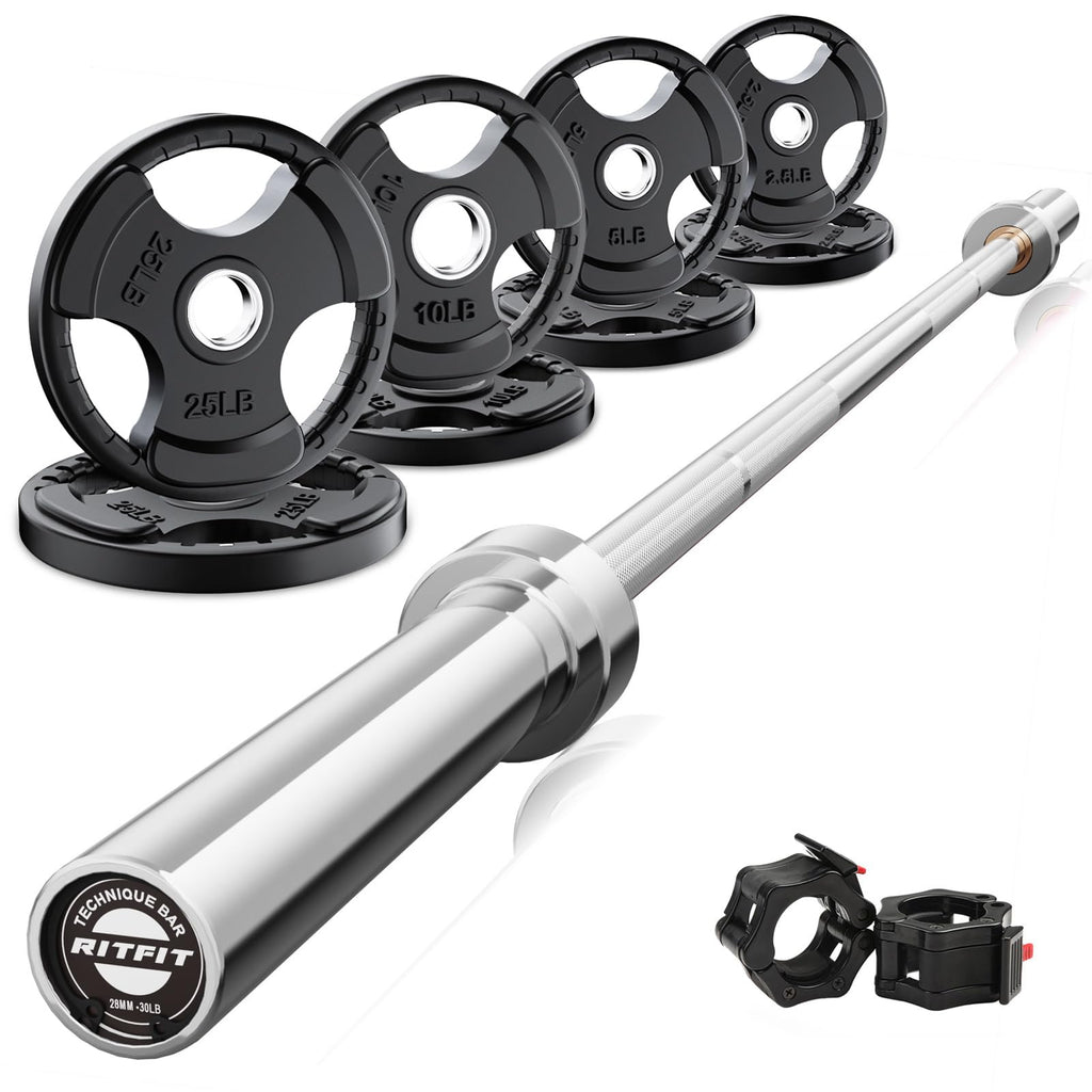 RitFit Olympic Barbell Weight Set with Plates 55–115 lb