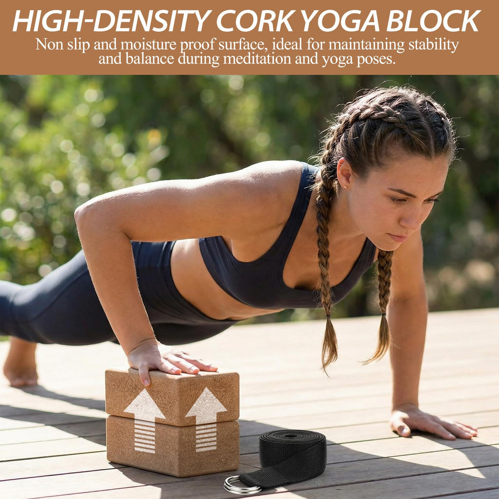 Leitee 6-Piece Cork Yoga Block & Stretch Strap Set