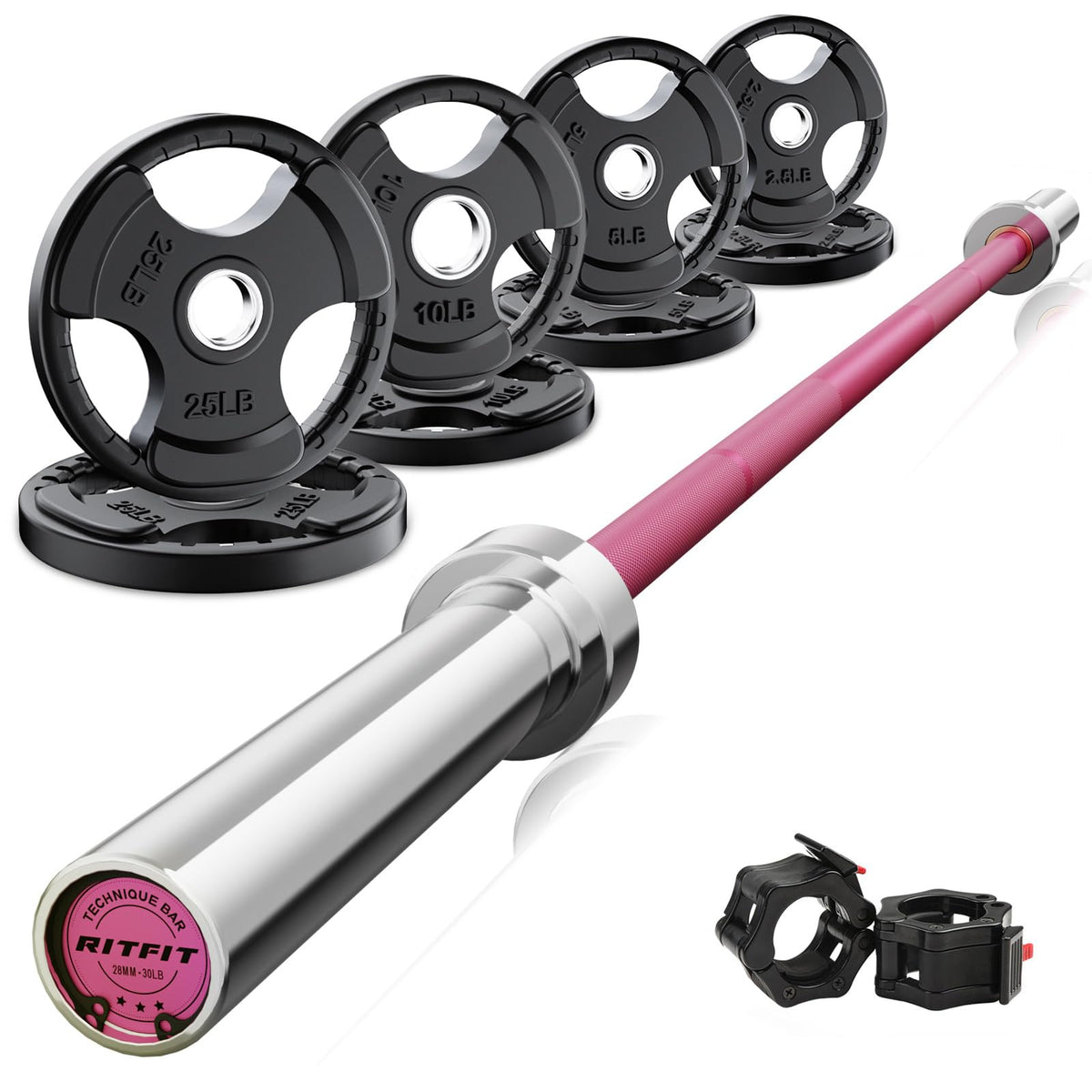 RitFit Olympic Barbell Weight Set with Plates 55–115 lb