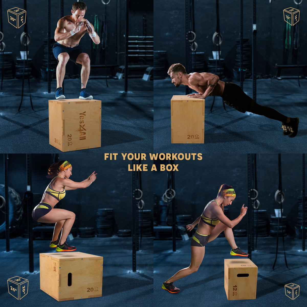 Yes4All 3-in-1 Wooden Plyometric Jump Box for Home Gym
