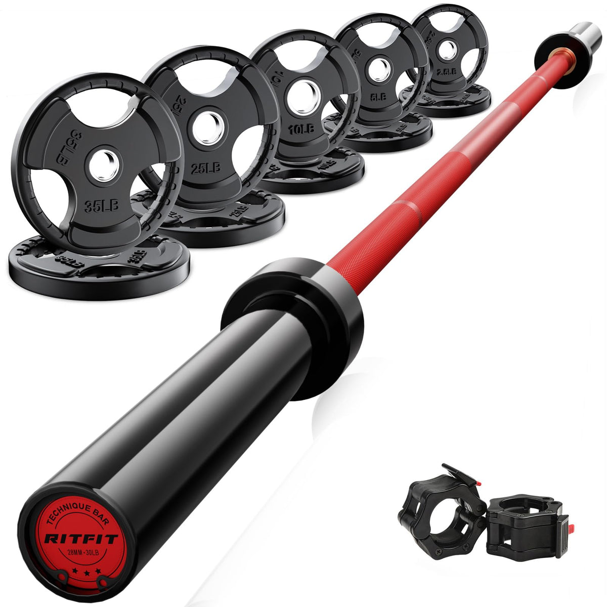 RitFit Olympic Barbell Weight Set with Plates 55–115 lb