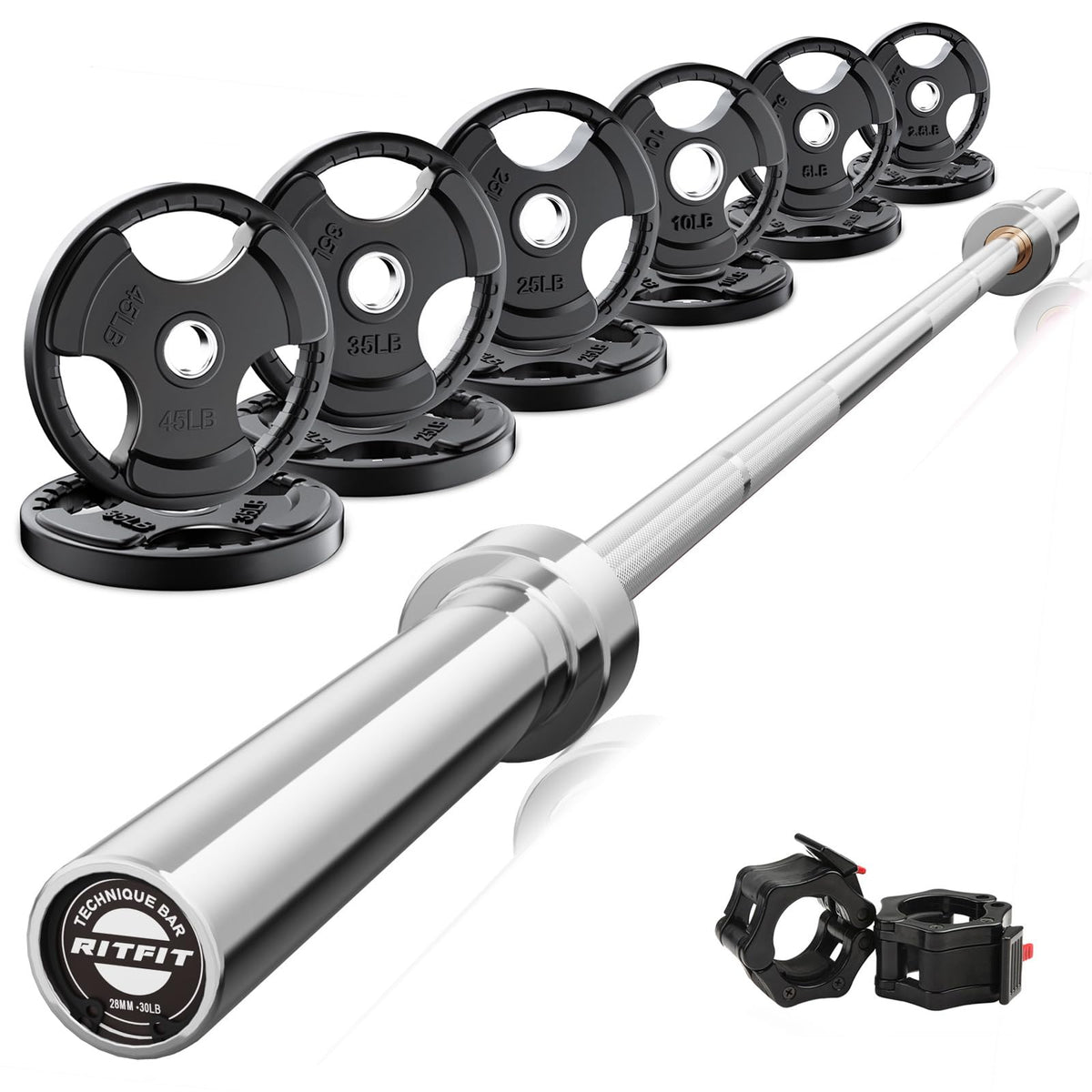 RitFit Olympic Barbell Weight Set with Plates 55–115 lb