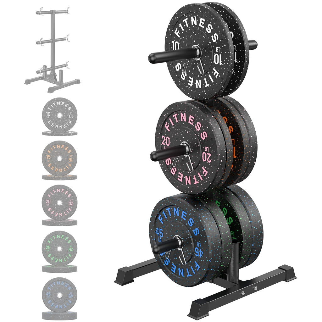 HANDBODE Olympic Barbell Set with Bumper Plates & Plate Rack