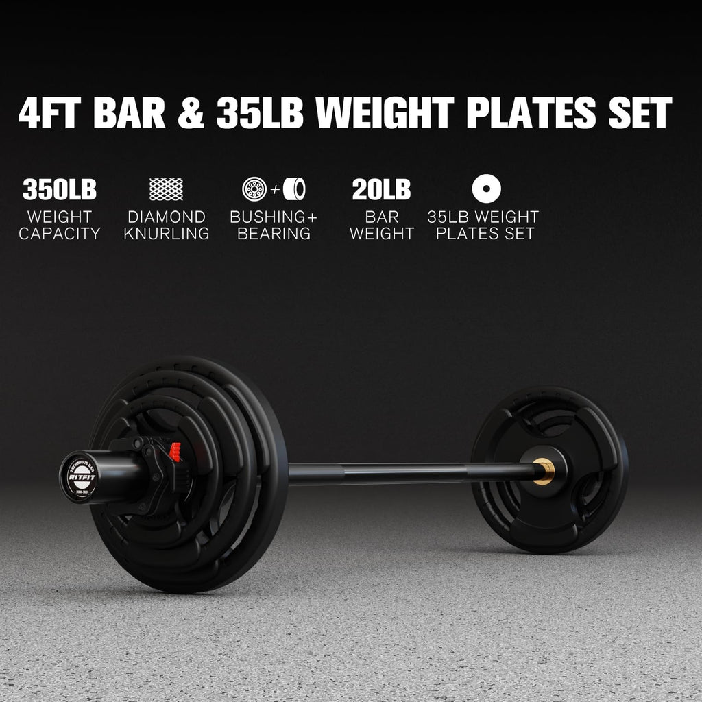 RitFit Olympic Barbell Weight Set with Plates 55–115 lb