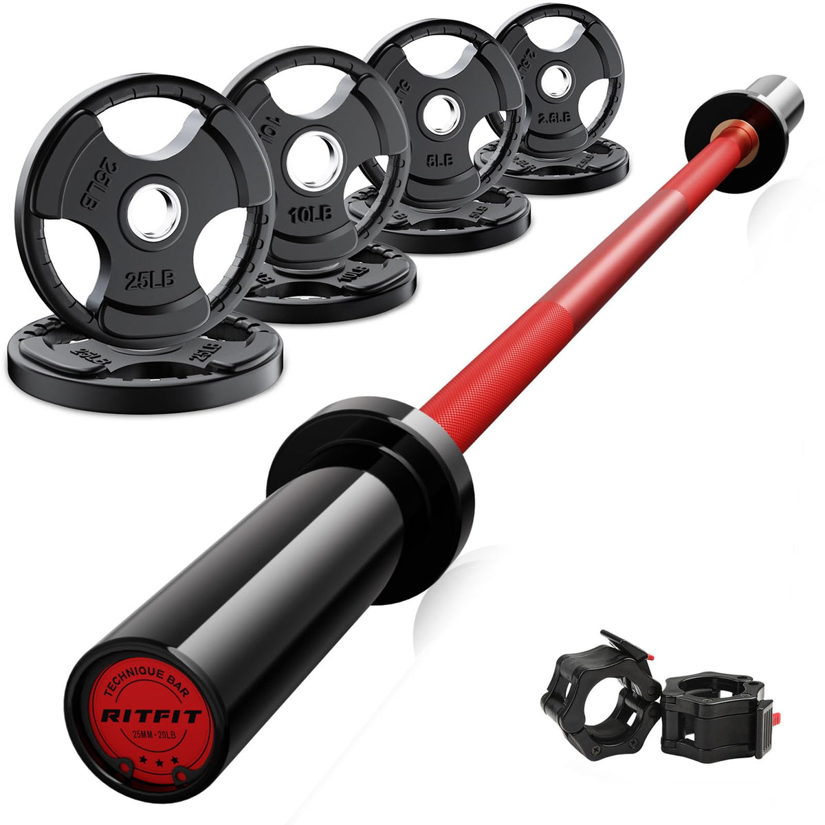 RitFit Olympic Barbell Weight Set with Plates 55–115 lb