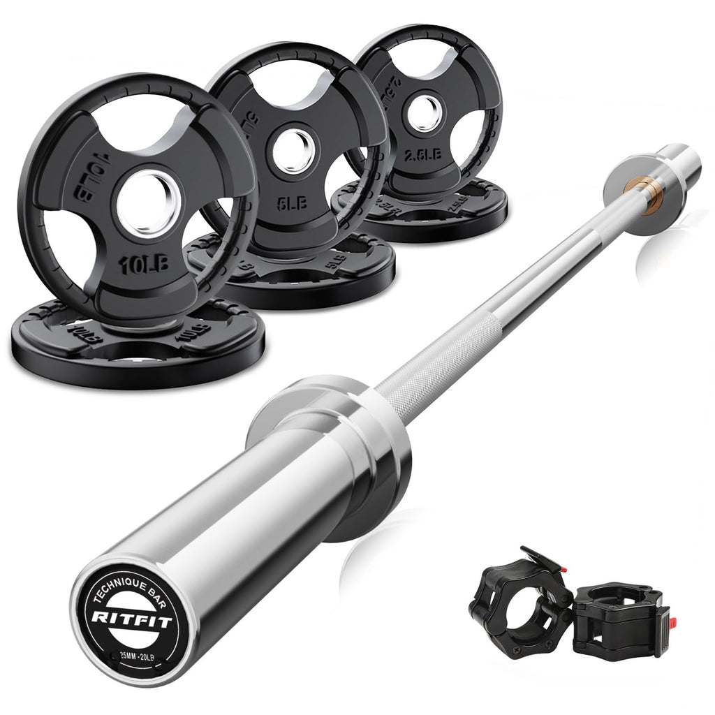 RitFit Olympic Barbell Weight Set with Plates 55–115 lb