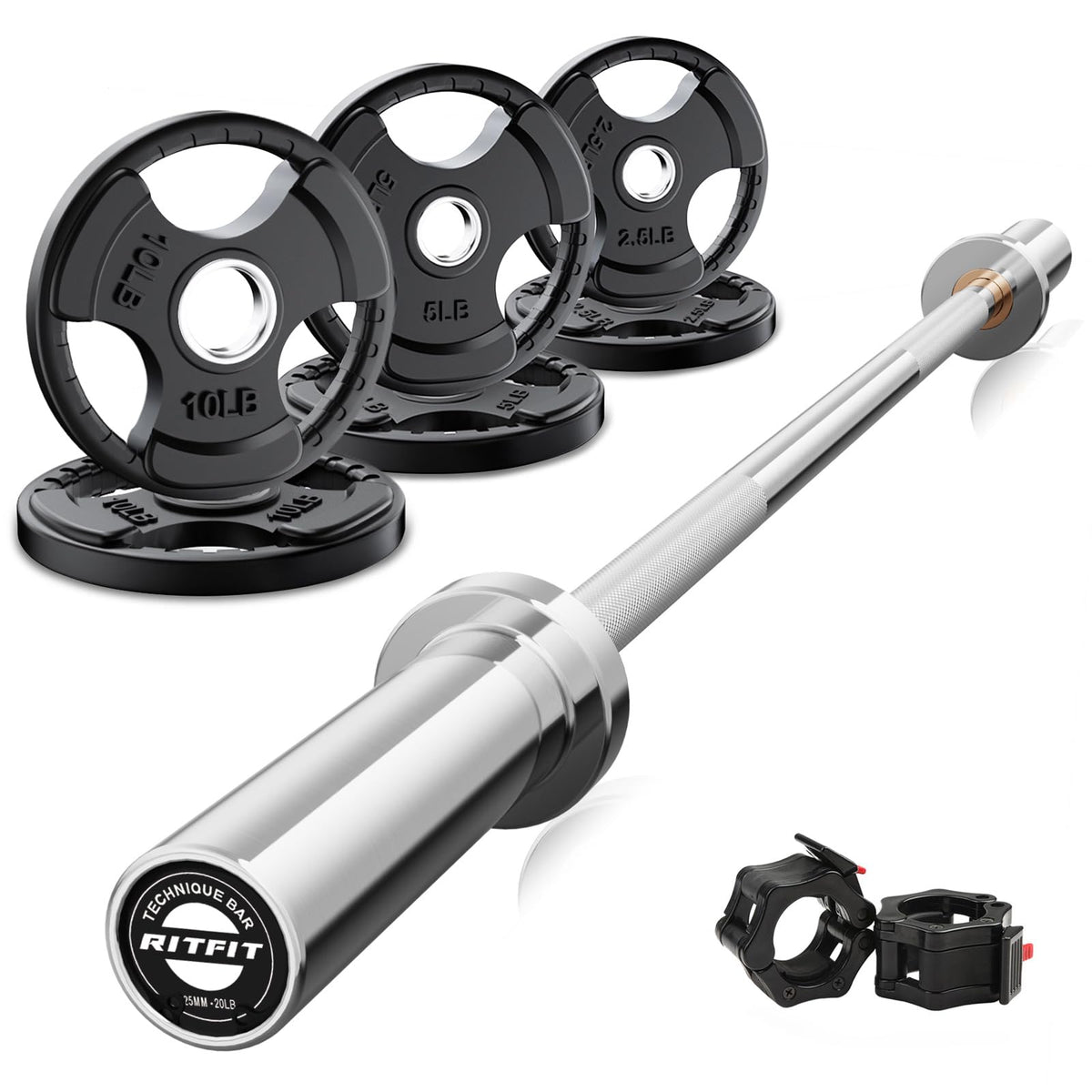 RitFit Olympic Barbell Weight Set with Plates 55–115 lb